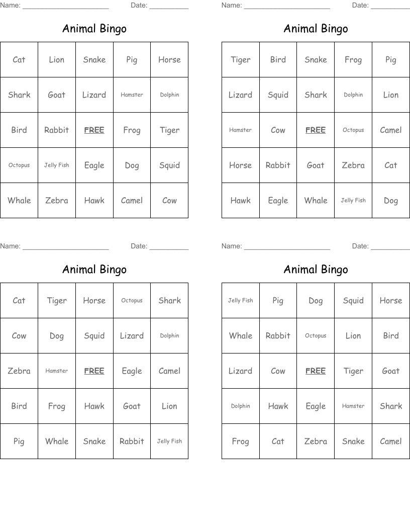 Animal Bingo