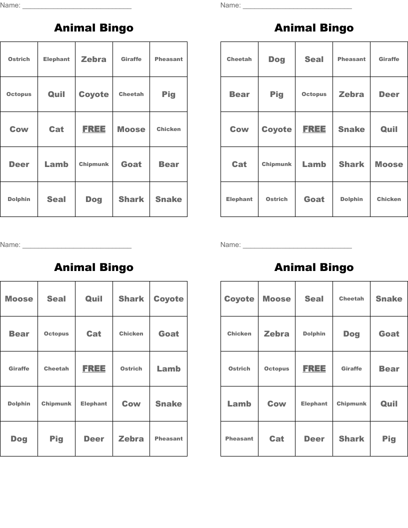 Animal Bingo