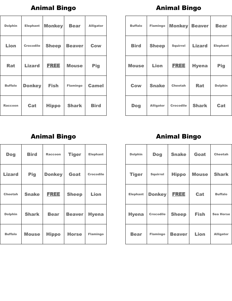 Animal Bingo