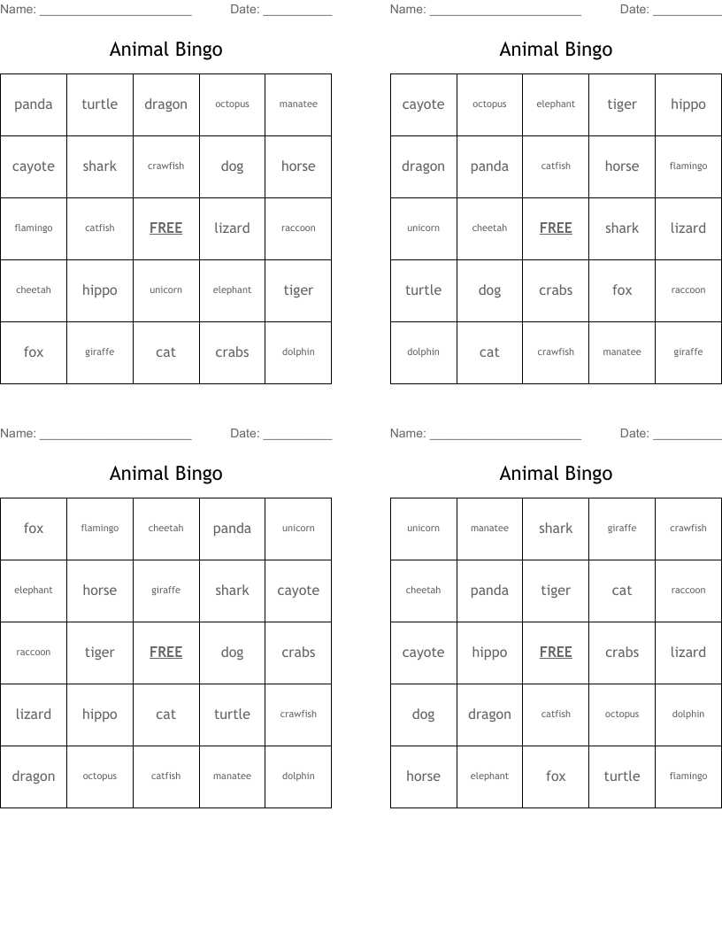 Animal Bingo