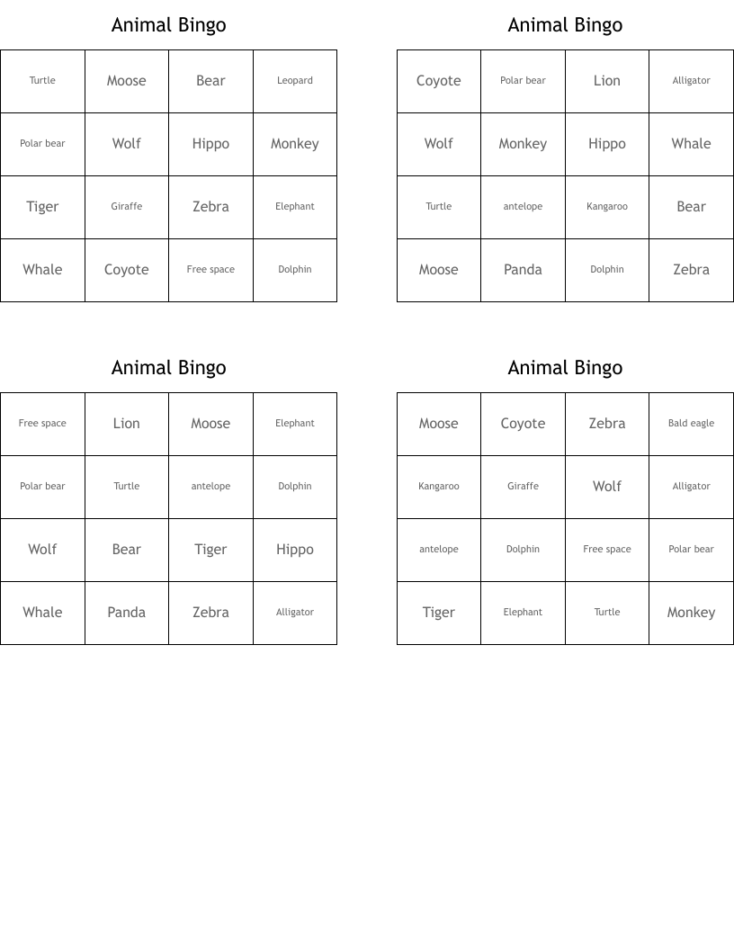 Animal Bingo 