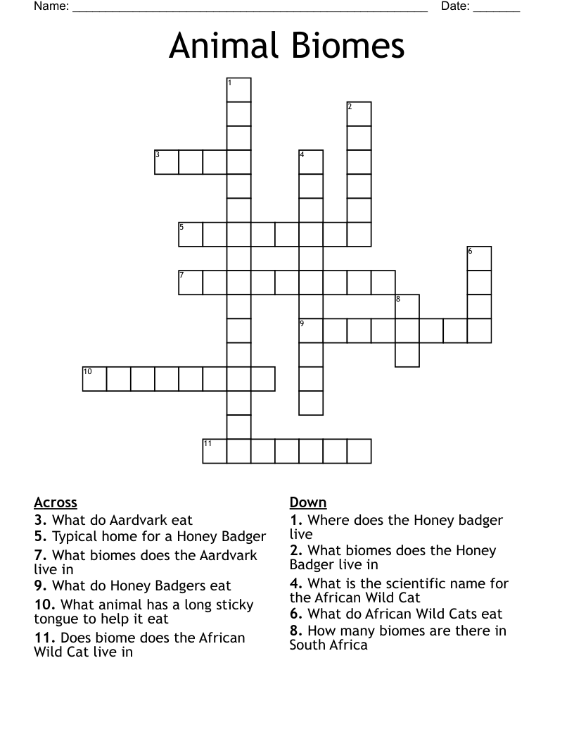 Animal Biomes Crossword