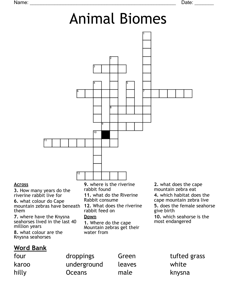 Animal Biomes Crossword