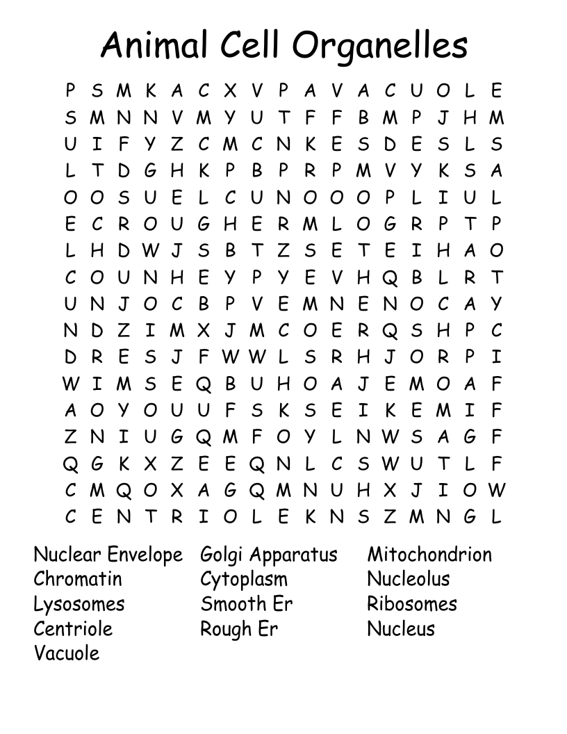 Animal Cell Organelles Word Search