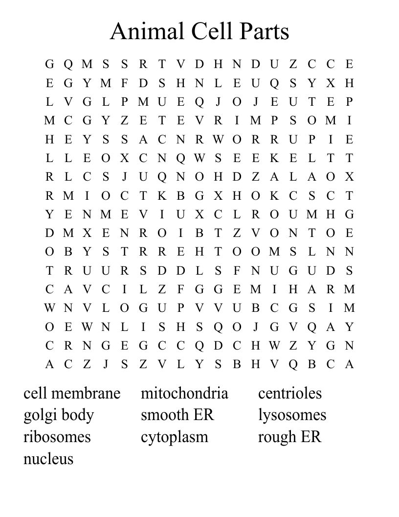 Animal Cell Parts Word Search