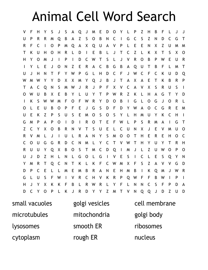 Animal Cell Word Search