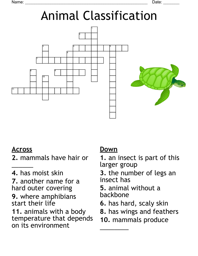 Animal Classification Crossword