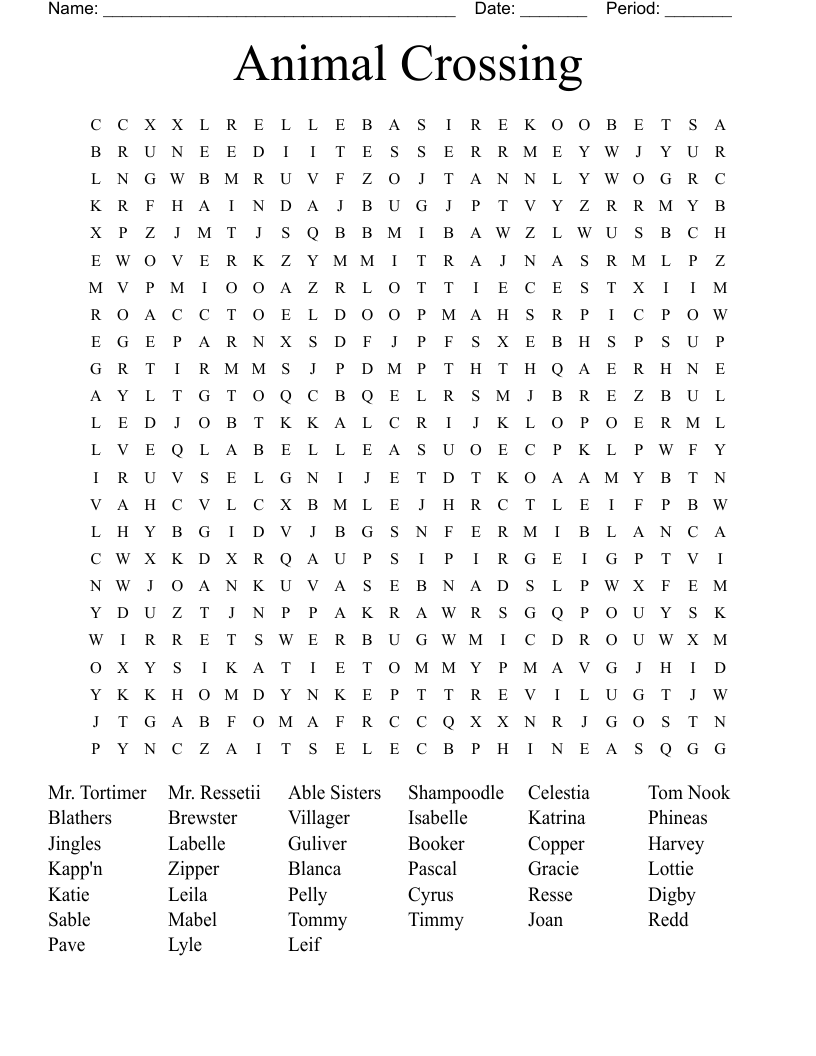 Animal Crossing Word Search
