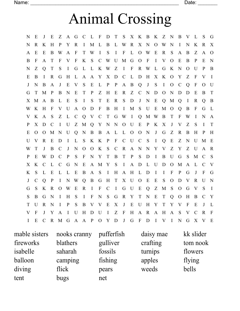 Animal Crossing Word Search