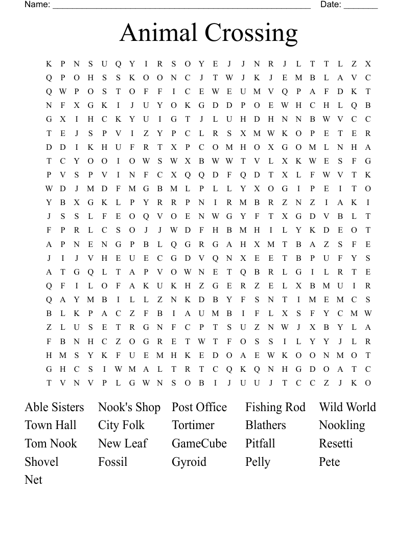 Animal Crossing Word Search