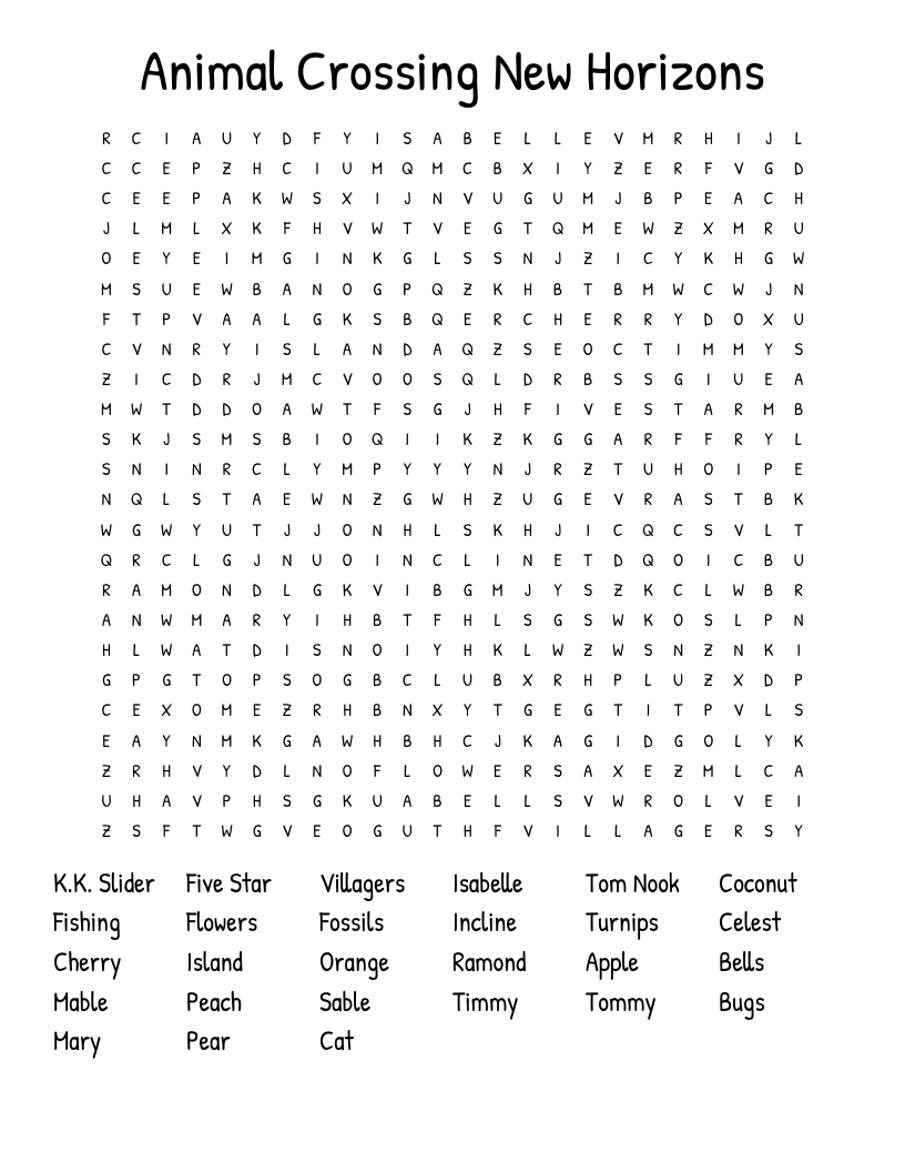 Animal Crossing New Horizons Word Search