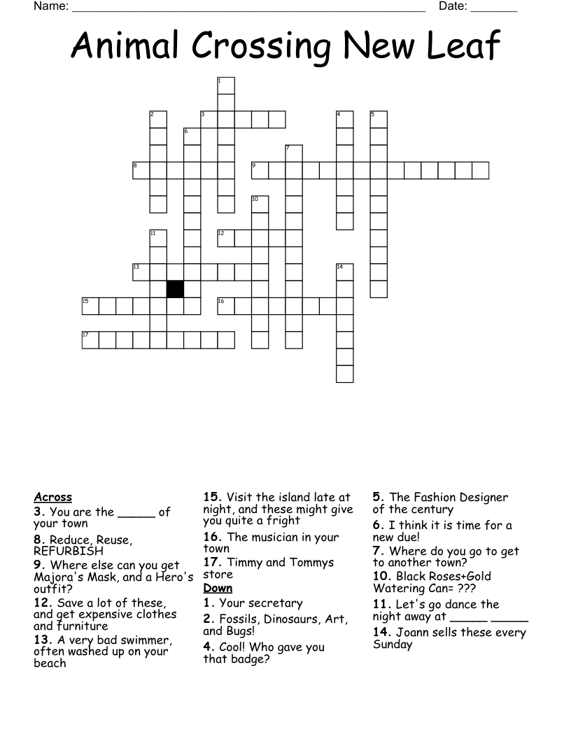 Animal Crossing New Leaf Crossword