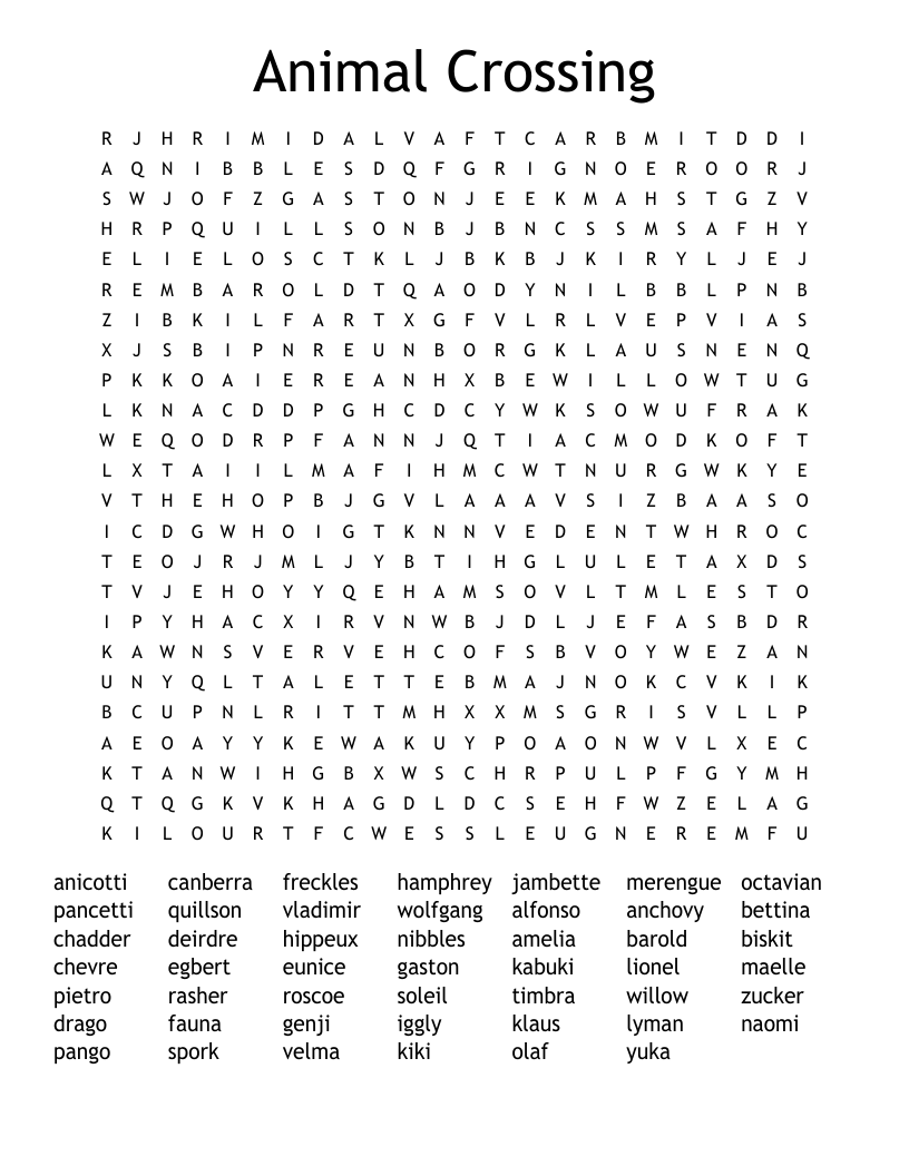 Animal Crossing  Word Search