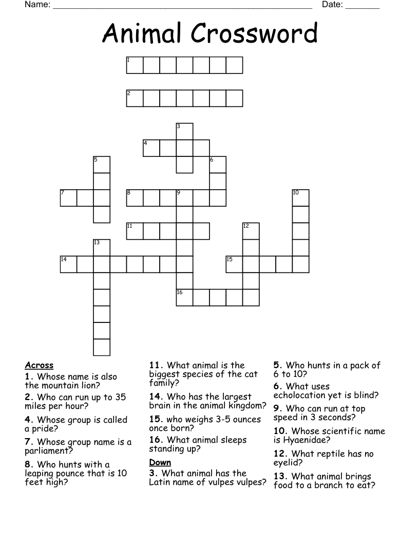 Animal Crossword
