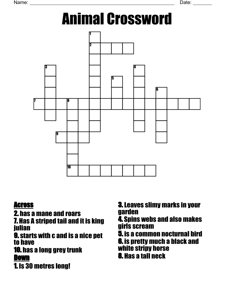 Animal Crossword