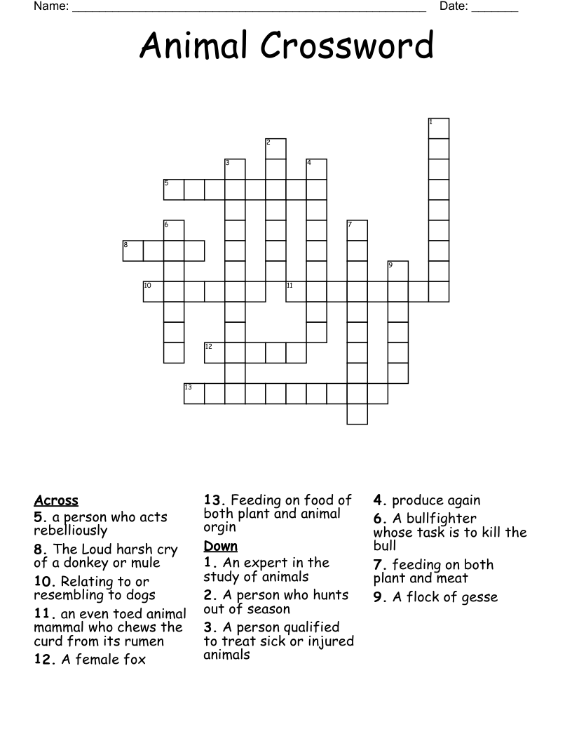 Animal Crossword
