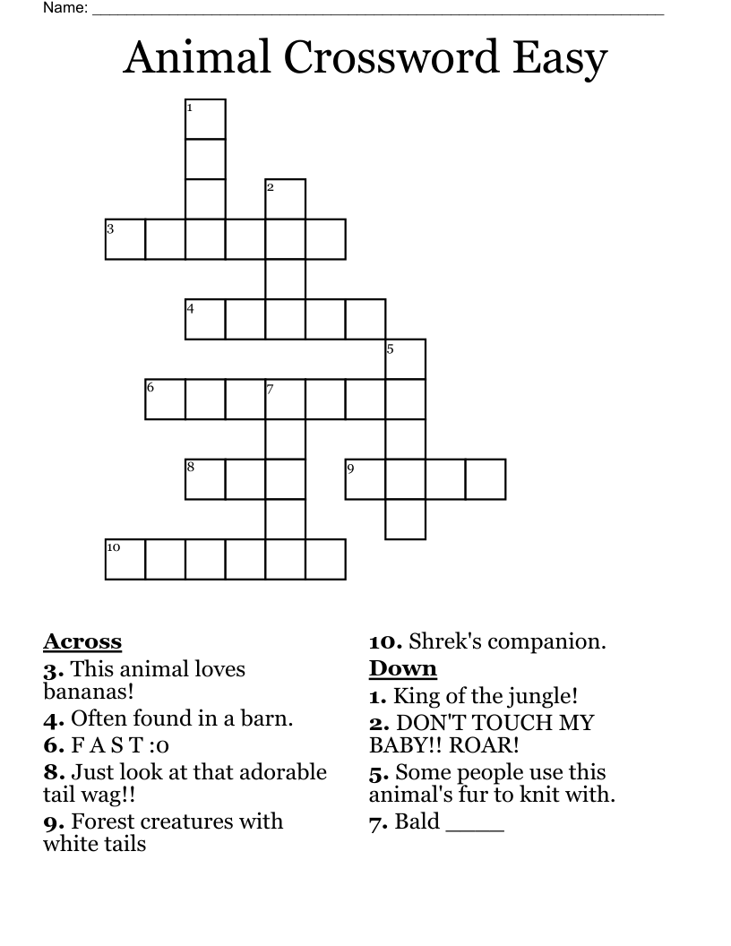 Animal Crossword Easy