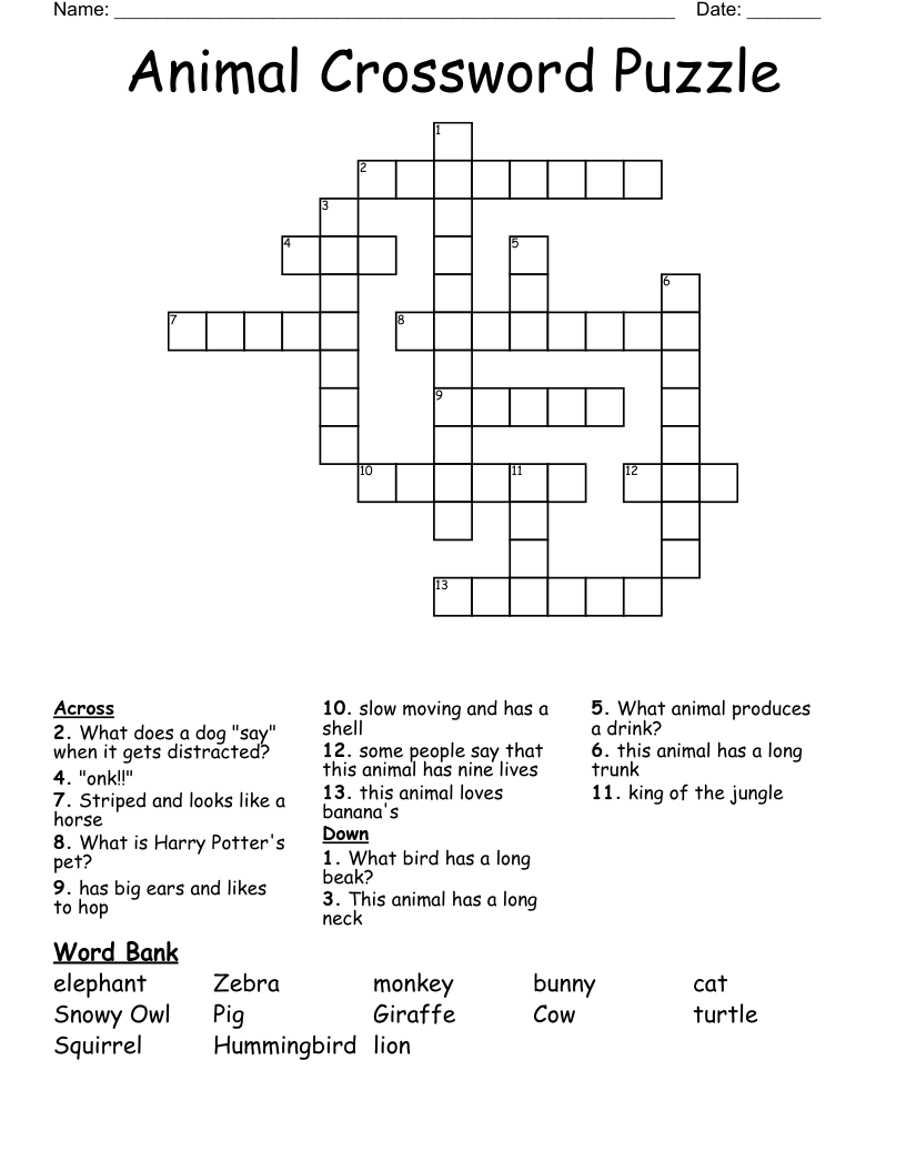 Animal Crossword Puzzle