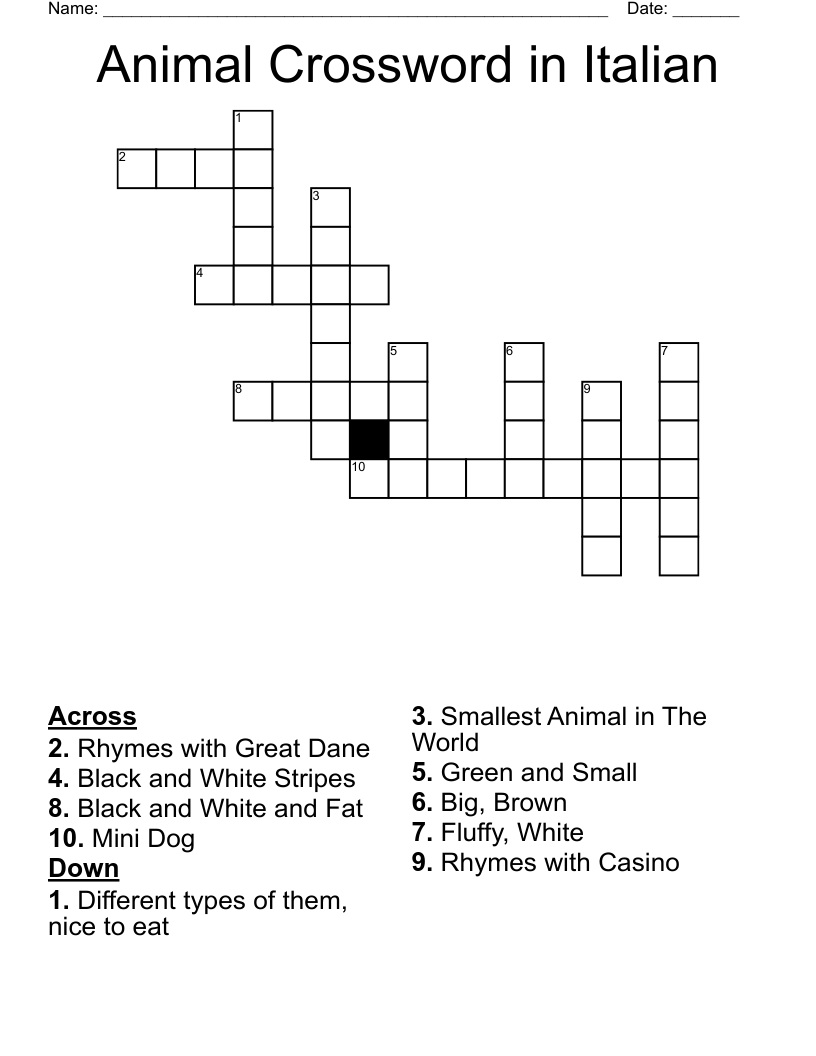 Animal Crossword in Italian