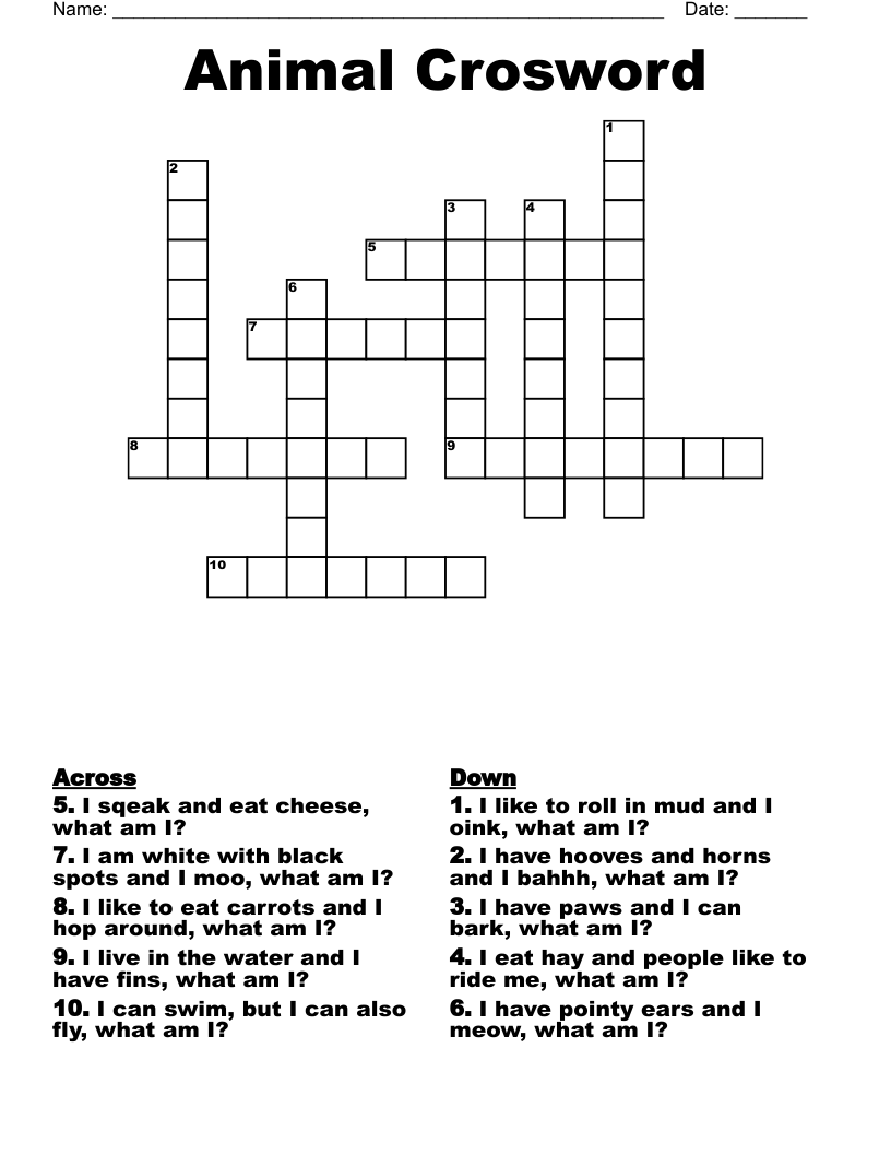 Animal Crosword Crossword