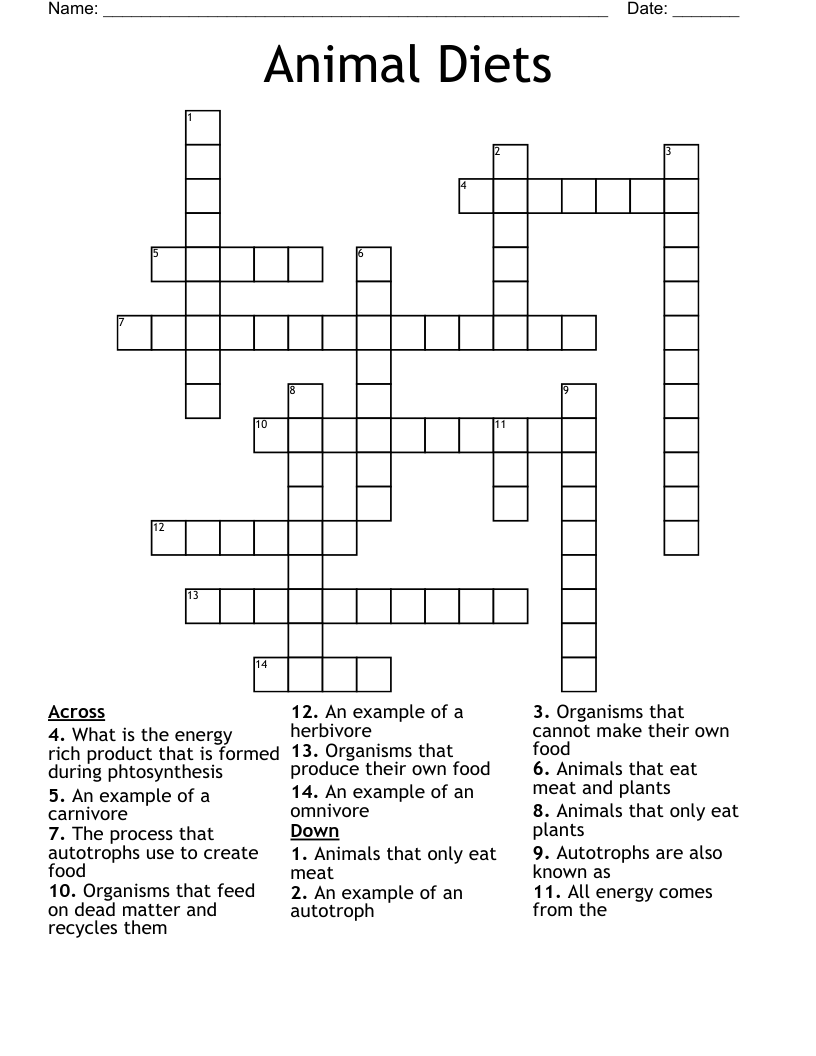 Animal Diets Crossword