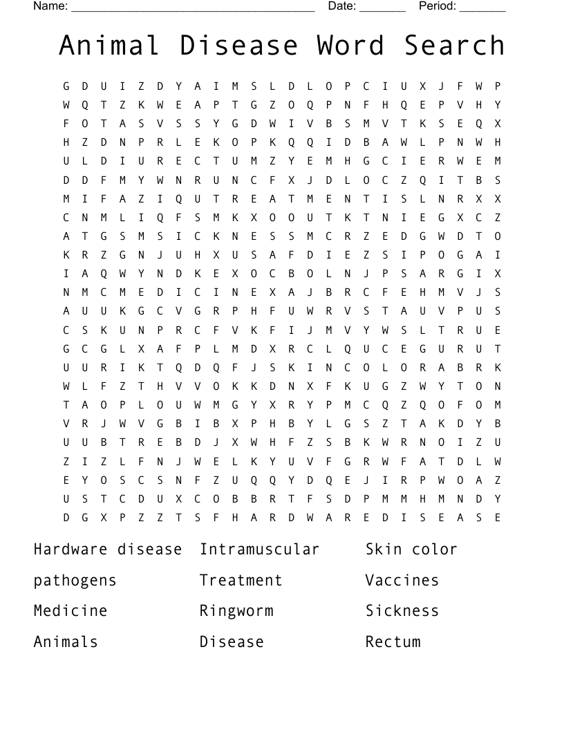 Animal Disease Word Search