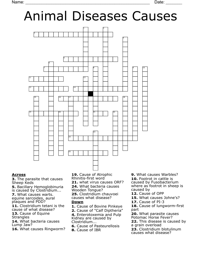 Animal Diseases Causes Crossword