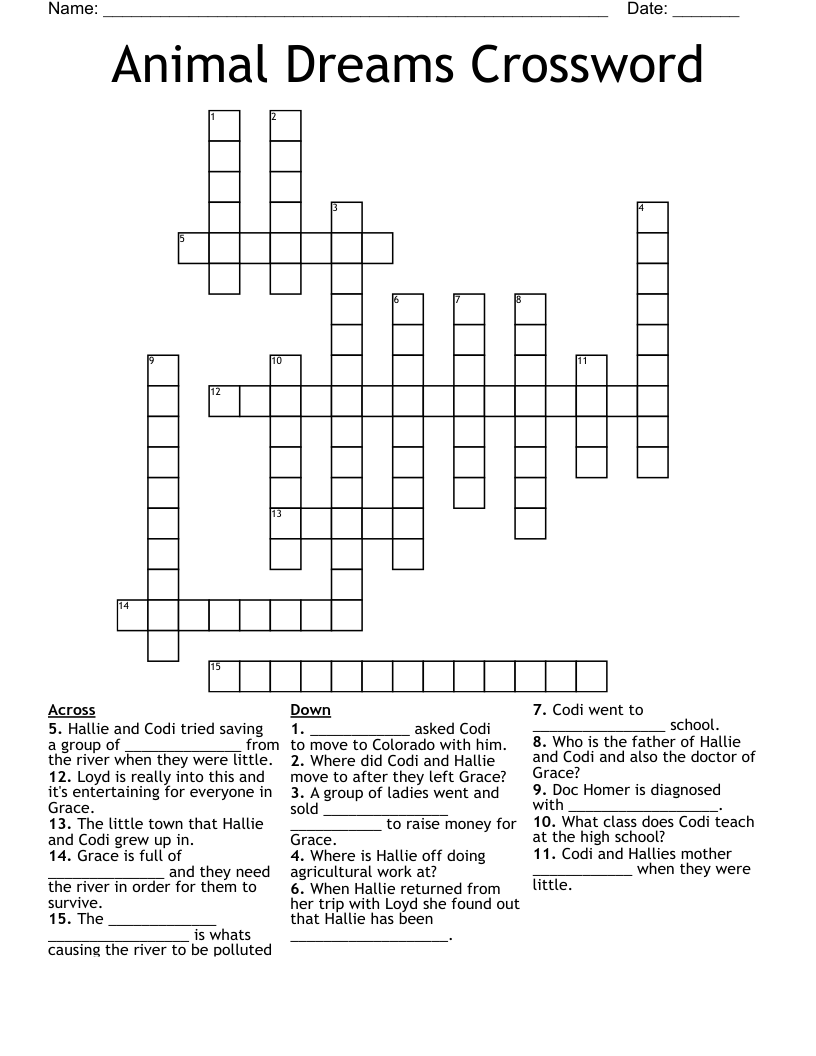 Animal Dreams Crossword