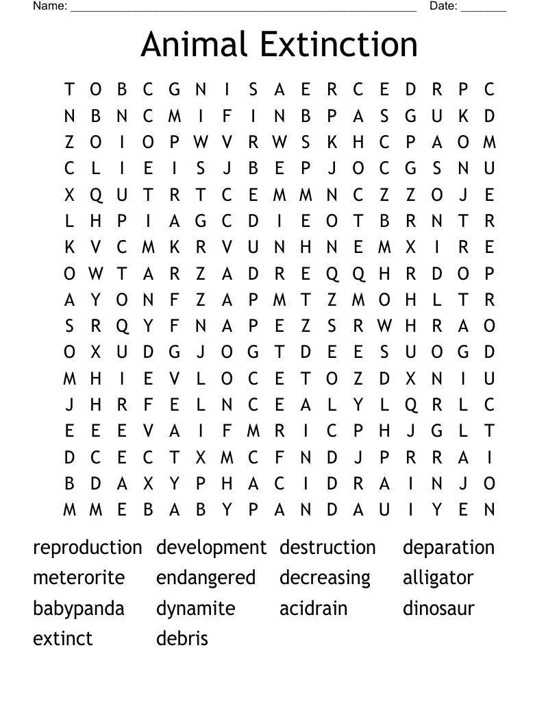 Animal Extinction Word Search