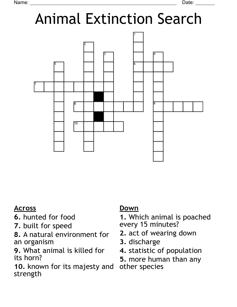 Animal Extinction Search Crossword