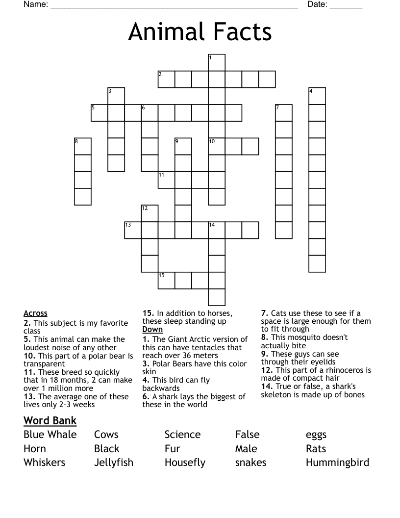 Animal Facts Crossword