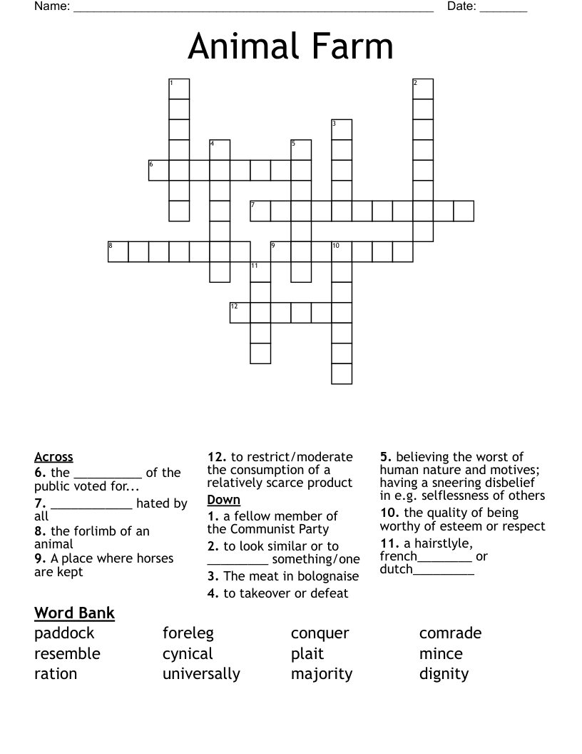Animal Farm Crossword