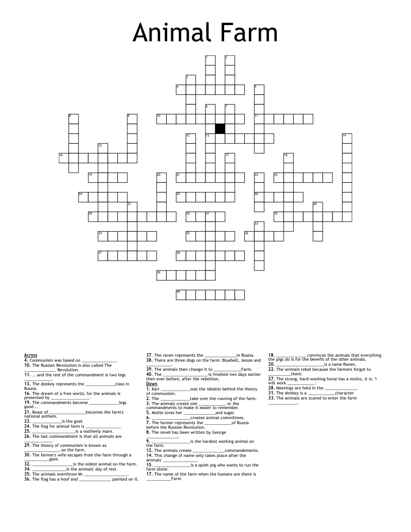Animal Farm Crossword