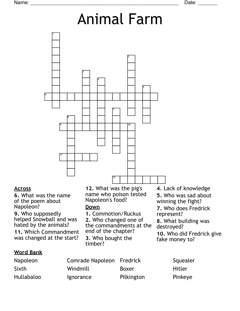 Animal Farm Crossword