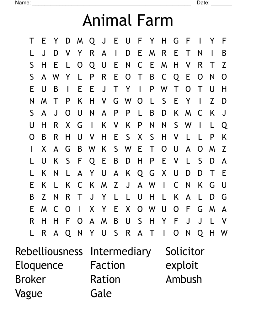 Animal Farm Word Search