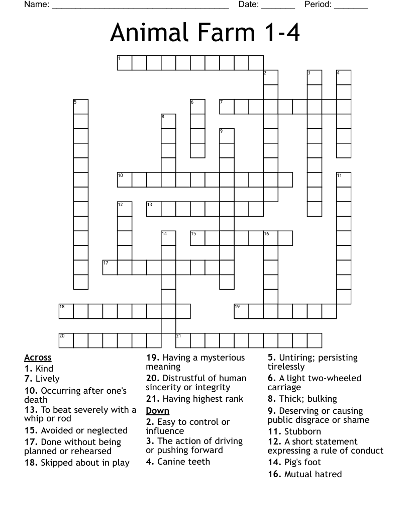 Animal Farm 1-4  Crossword