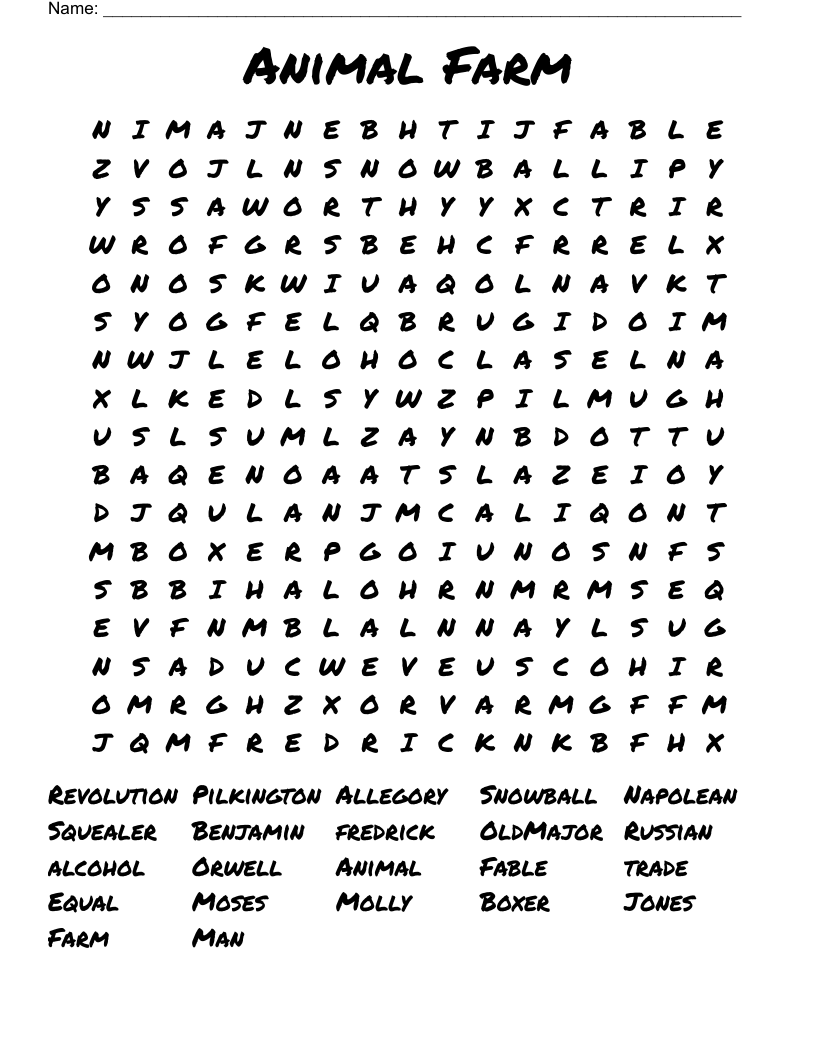 Animal Farm Word Search