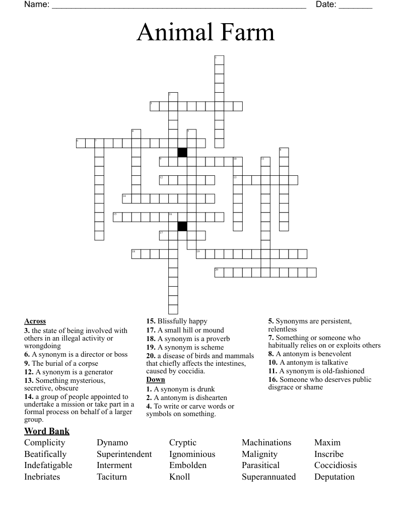 Animal Farm Crossword