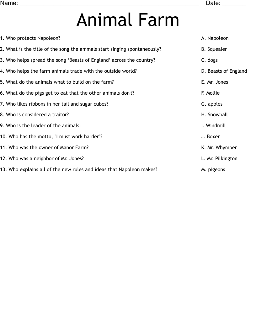 Animal Farm Worksheet