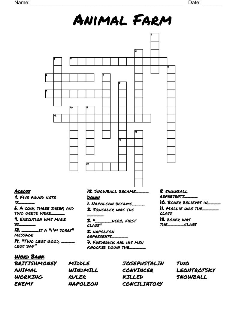 Animal Farm Crossword