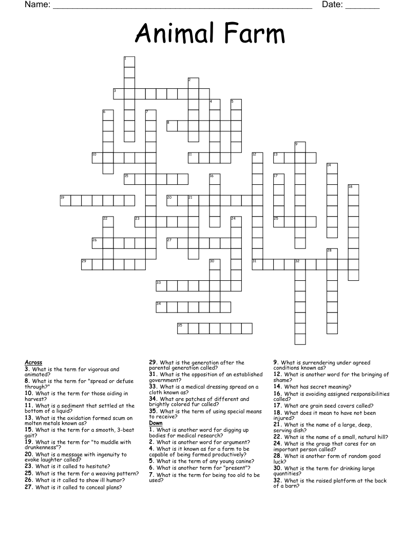 Animal Farm Crossword