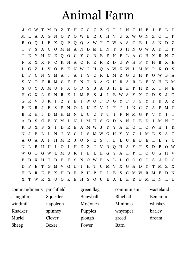 Animal Farm Word Search