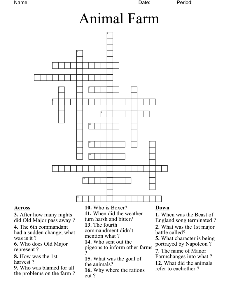 Animal Farm Crossword