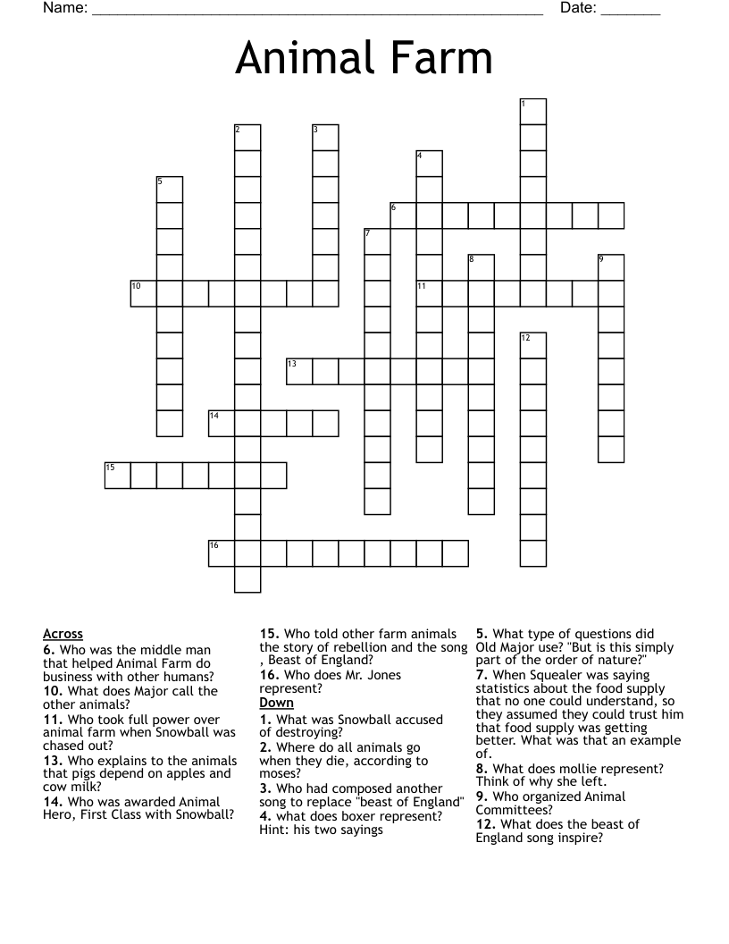 Animal Farm Crossword