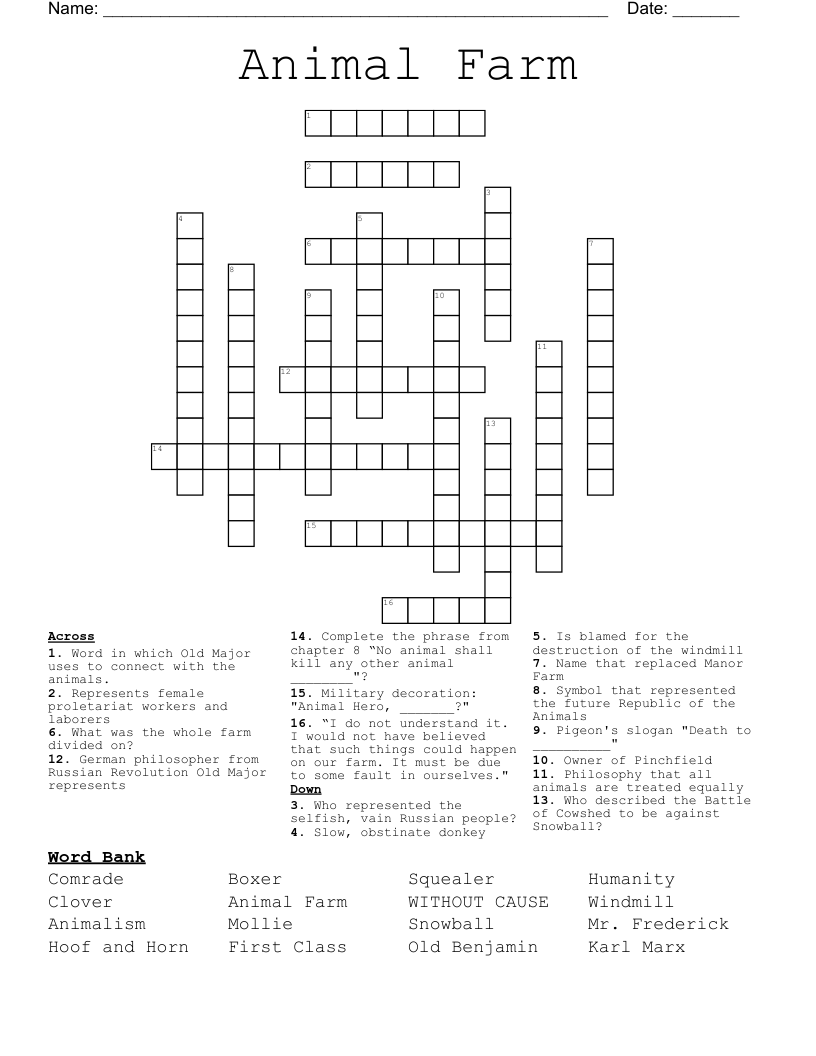 Animal Farm Crossword