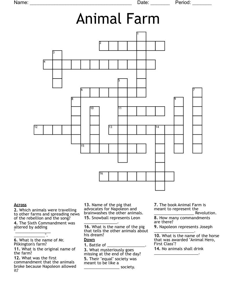 Animal Farm Crossword