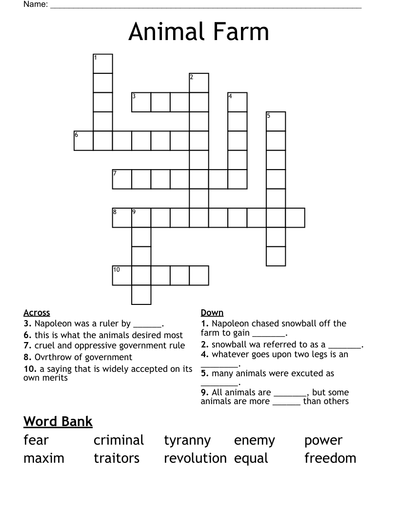Animal Farm Crossword