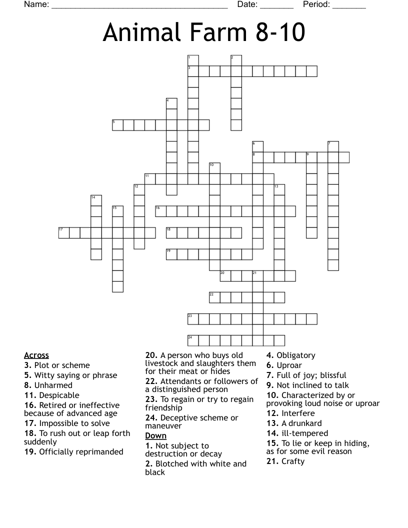 Animal Farm 8-10 Crossword