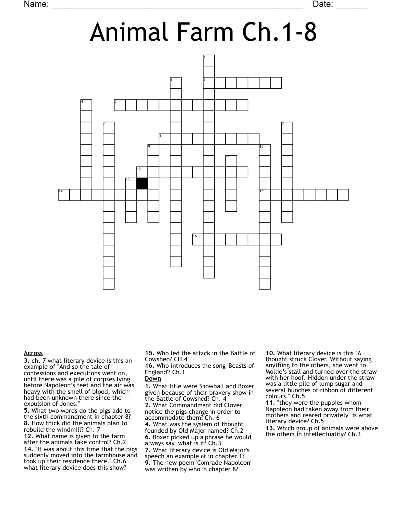 Animal Farm Ch.1-8 Crossword