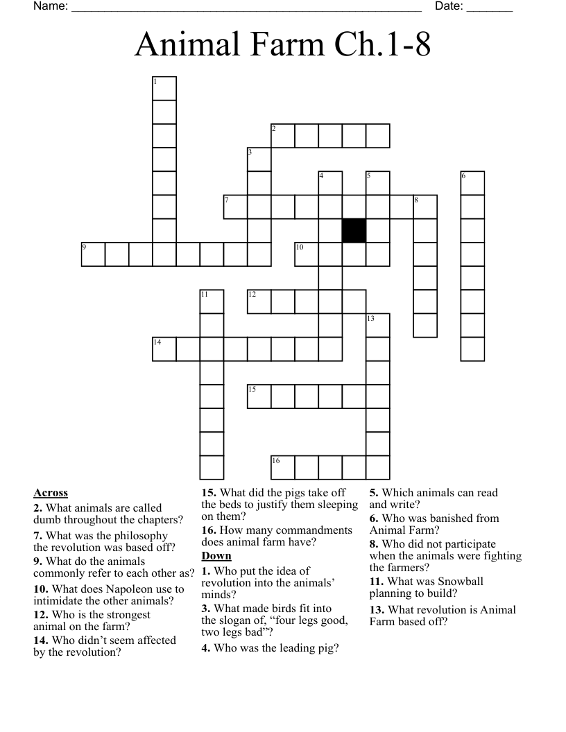 Animal Farm Ch.1-8 Crossword